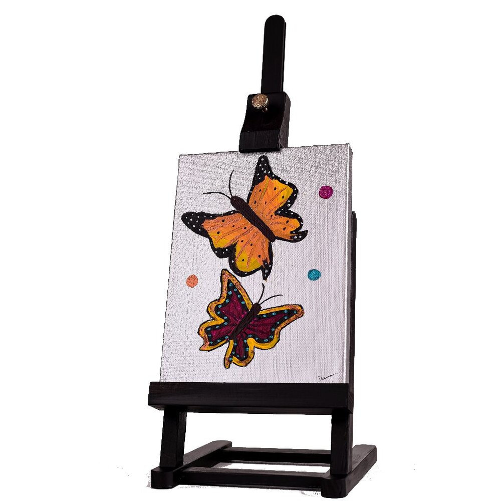 Orig Acrylic Painting w/Easel "Morning Butterflies I" by Dawn M. Wayand Desk Art